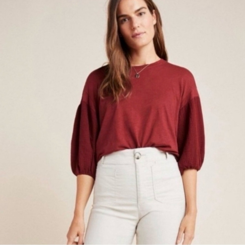 Anthropologie pretty Velvet Women's Blouse in Deep Red 3X